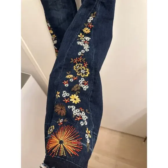 Ashley Mason Jeans 5/27 Flare Denim Floral Embroidered Boho Festival Y2K Retro - Picture 3 of 9